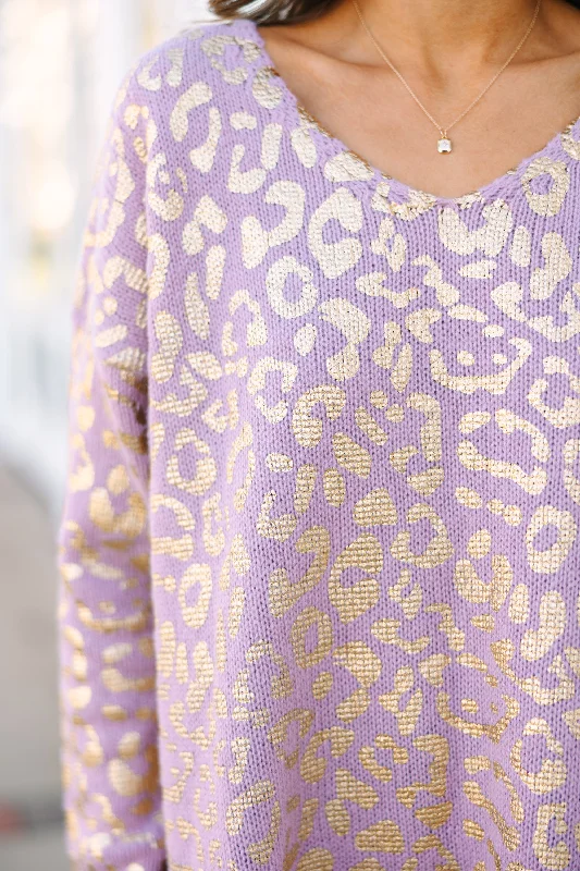 Don't Let Me Go Mauve Pink Metallic Leopard Sweater