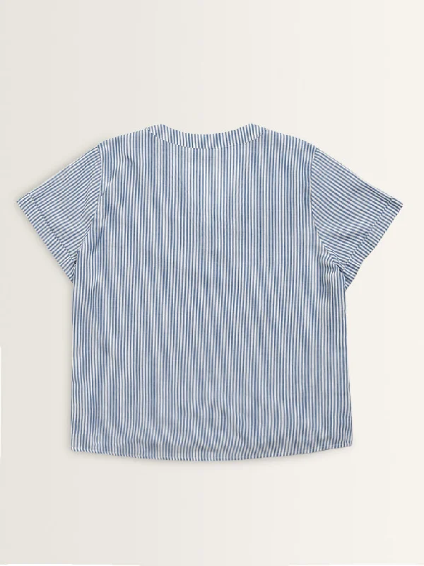 Gia Blue Striped Cotton Blouse