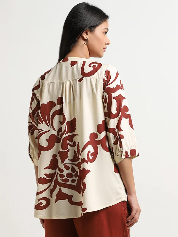 Gia Light Beige Printed Blouse