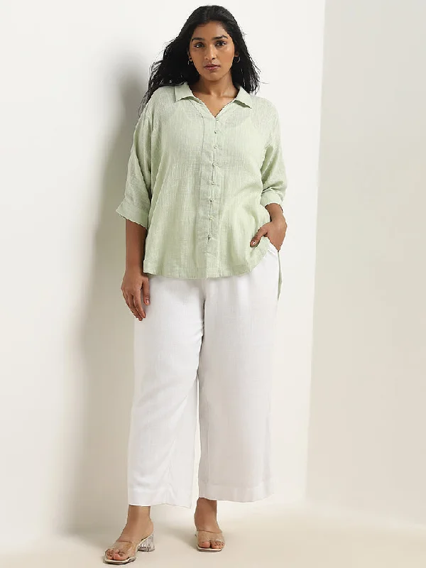 Gia Light Sage High-Low Cotton Blouse