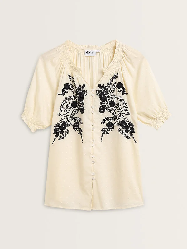 Gia Off-White Floral Embroidered Blouse