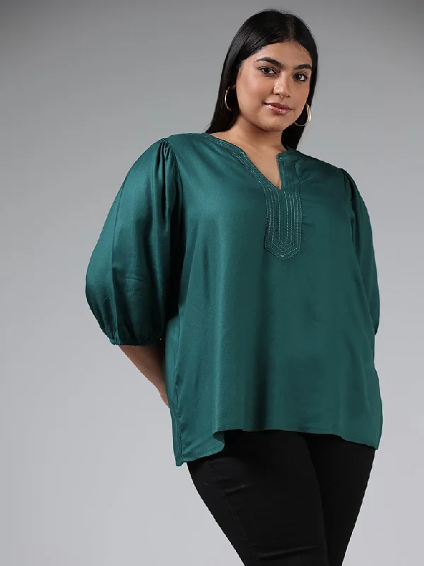 Gia Solid Green Portrait Neck Top