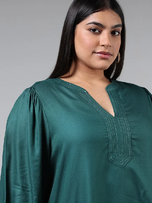 Gia Solid Green Portrait Neck Top