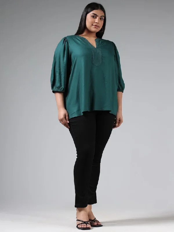 Gia Solid Green Portrait Neck Top