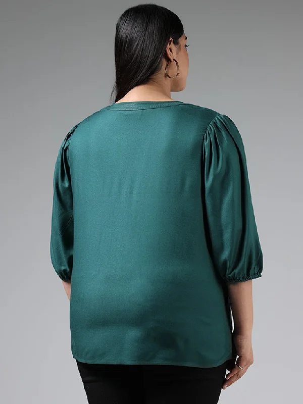 Gia Solid Green Portrait Neck Top