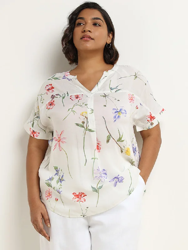 Gia White Floral Printed Top