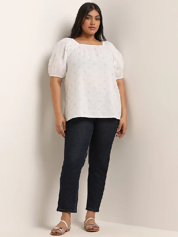 Gia White Printed Cotton Top