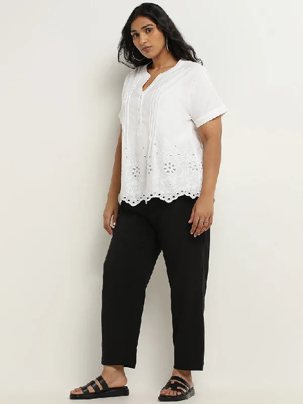 Gia White Schiffli Design Cotton Blouse