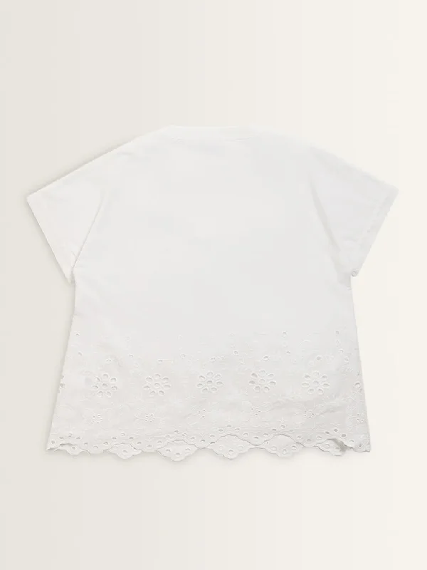 Gia White Schiffli Design Cotton Blouse