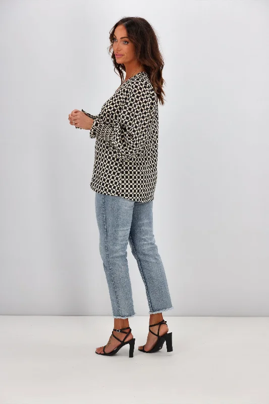 Gloss by Shine On Taneille Blouson Sleeve Top Geo Print