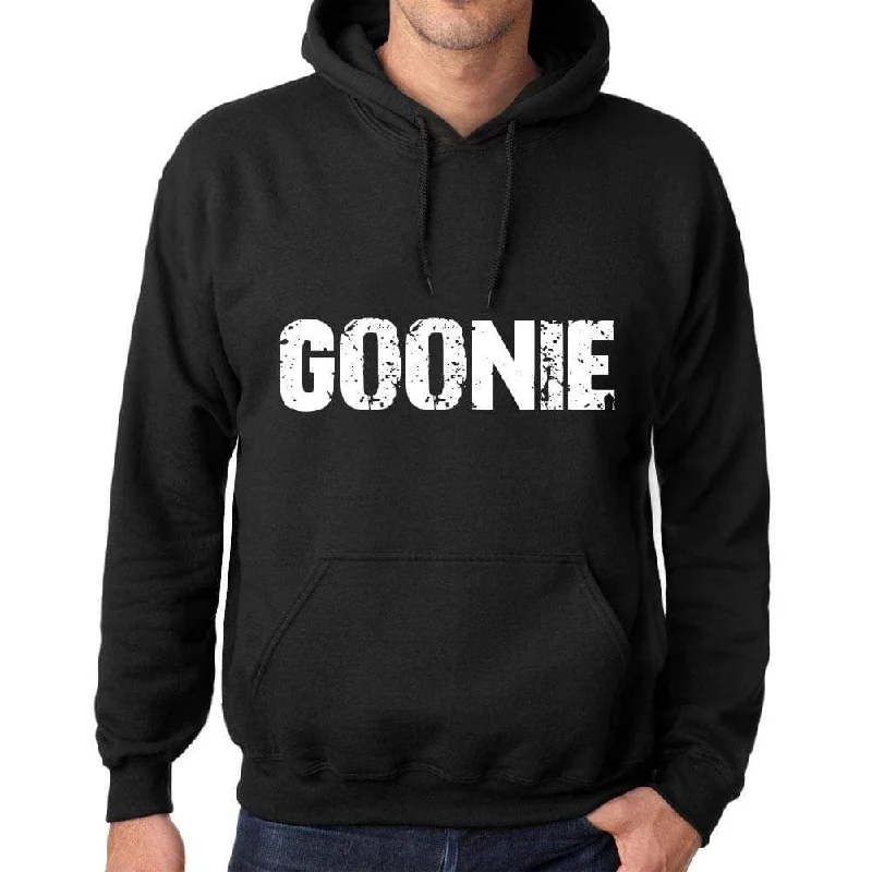 Men's Women's Unisex Printed Graphic Cotton Hoodie Soft Heavyweight Hooded Sweatshirt Pullover Popular Words GOONIE Deep Black