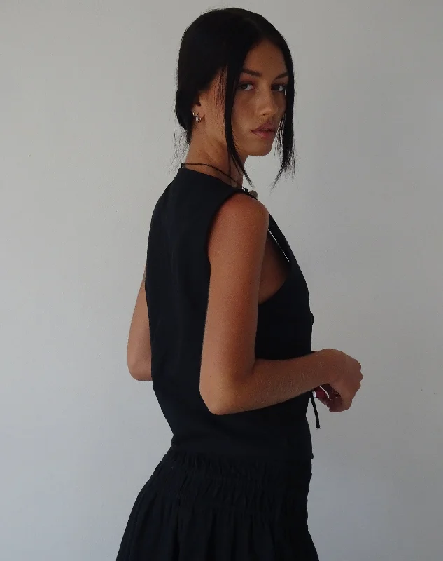 MOTEL X JACQUIE Kayve Tie Front Top in Black