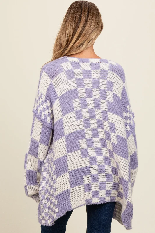 Lavender Mixed Check Pattern Chunky Maternity Cardigan