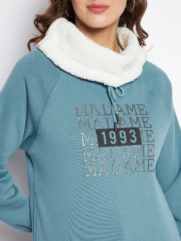 Madame Printed Sweatshirt with Shawl Collar