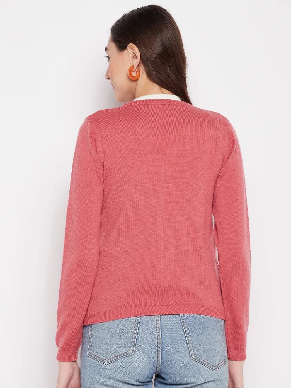 MADAME Coral Cashmere Solid Cardigan