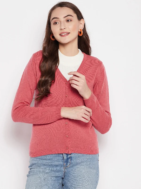 MADAME Coral Cashmere Solid Cardigan