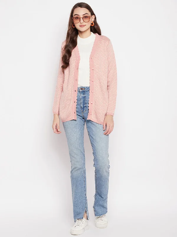 MADAME Peach Cashmere Solid Cardigan