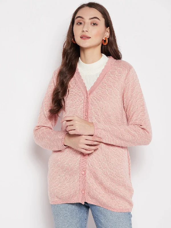 MADAME Peach Cashmere Solid Cardigan