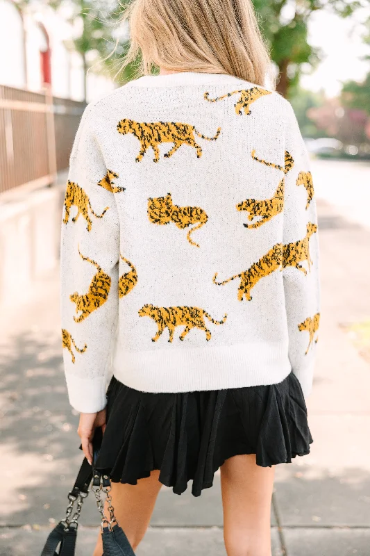 On The Prowl Ivory White Tiger Sweater