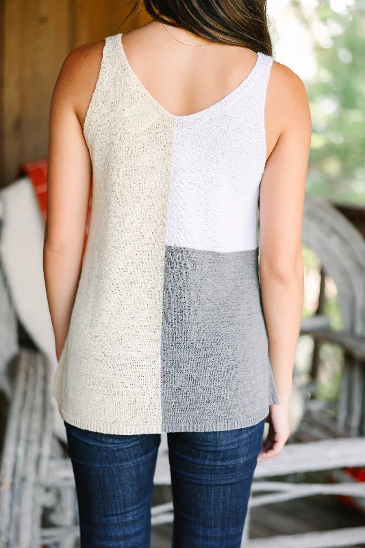 Over The Top Taupe Brown Colorblock Tank