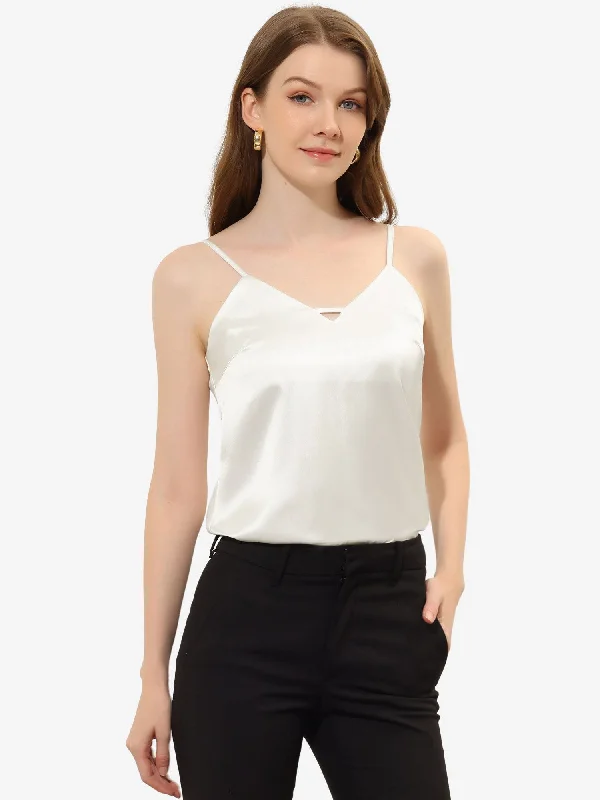 Satin Camisole V Neck Sleeveless Spaghetti Strap Cami Tank Top