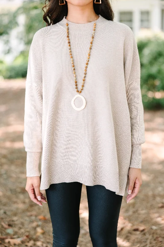 Perfectly You Taupe Brown Mock Neck Sweater