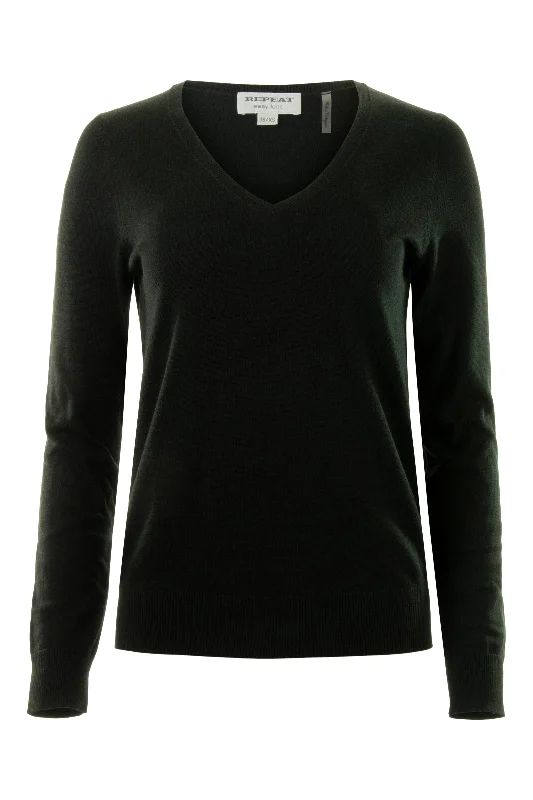 Repeat Cashmere Fine Knit Vneck Cotton Pullover