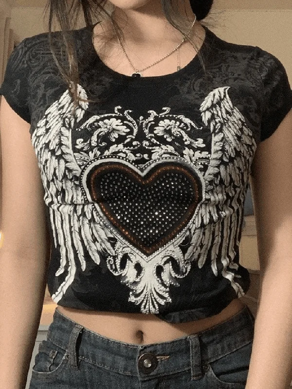 BerryBetty - Rhinestone Heart Fairy Wing Graphic Tee