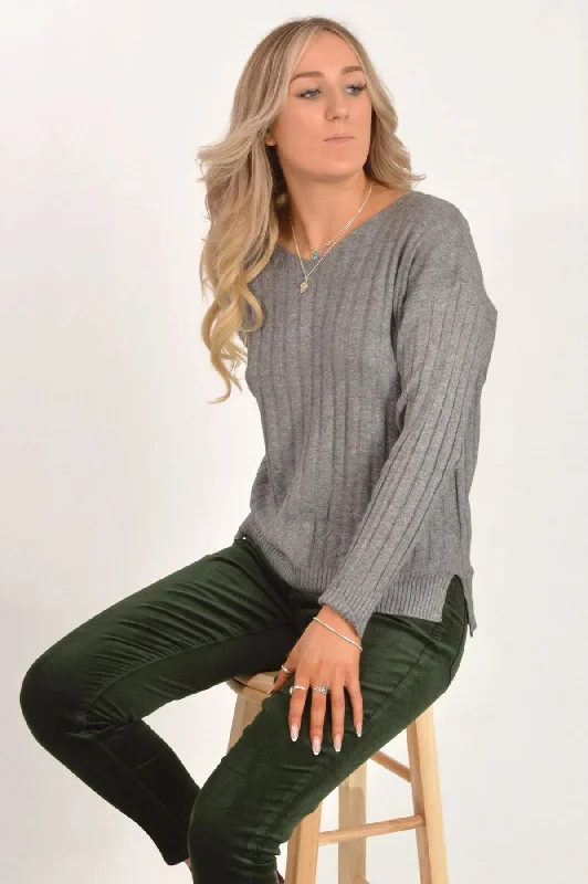 Ribbed V-Neck Jumper