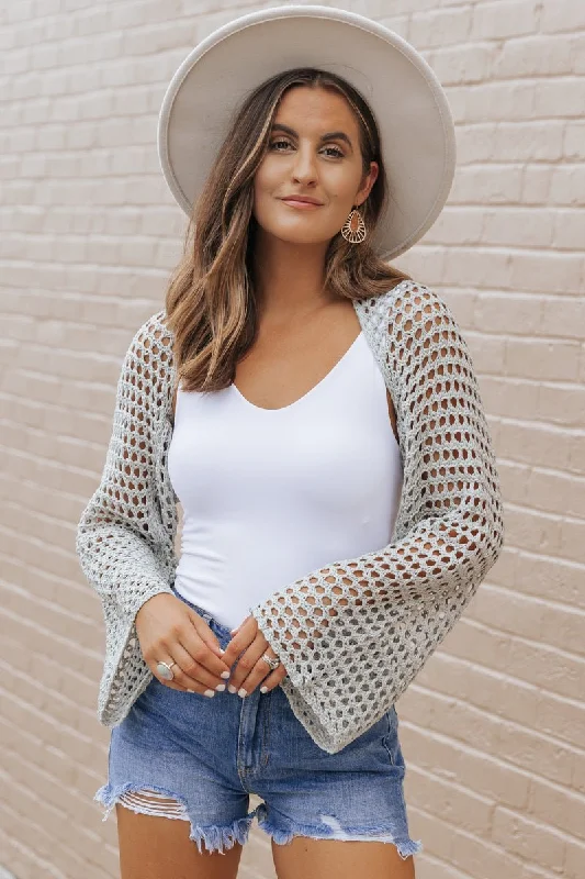 Sage Crochet Cropped Shrug Cardigan