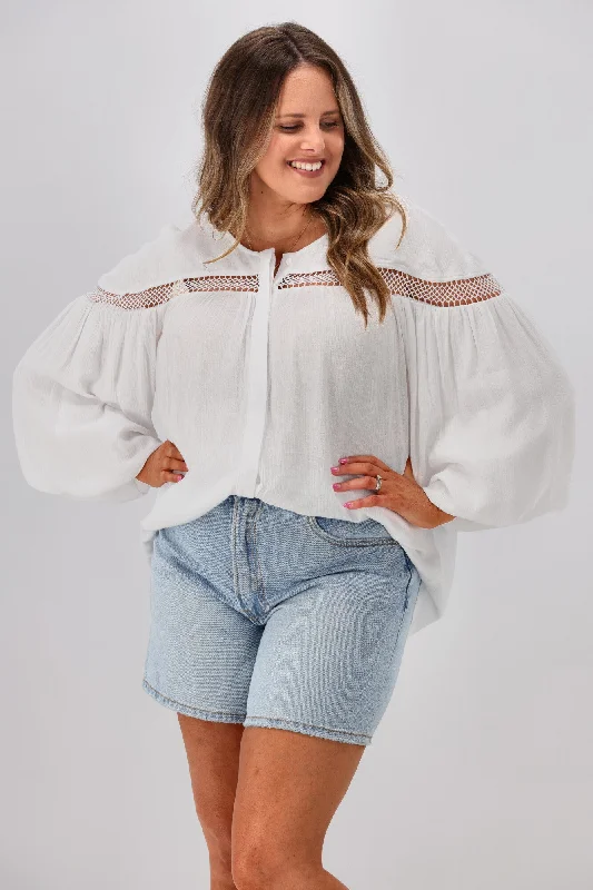 Sass Rava Boho 3/4 Sleeve Top White