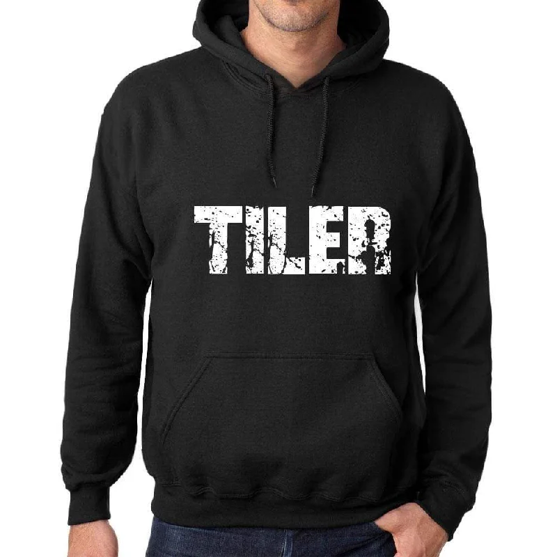 Men's Women's Unisex Printed Graphic Cotton Hoodie Soft Heavyweight Hooded Sweatshirt Pullover Popular Words TILER Deep Black