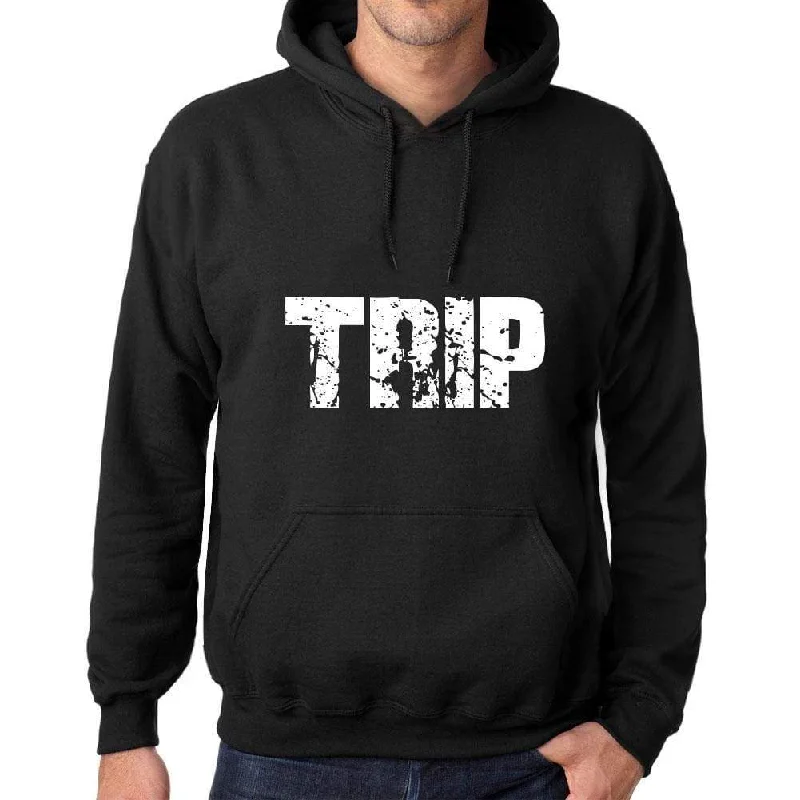 Men's Women's Unisex Printed Graphic Cotton Hoodie Soft Heavyweight Hooded Sweatshirt Pullover Popular Words TRIP Deep Black