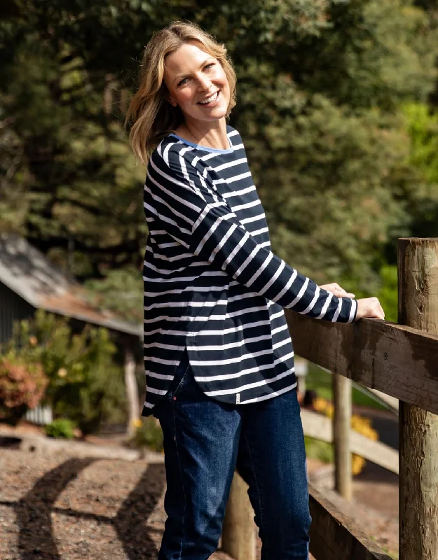 Tully Stripe Long Sleeve Tee - Dark Sapphire/White Stripe