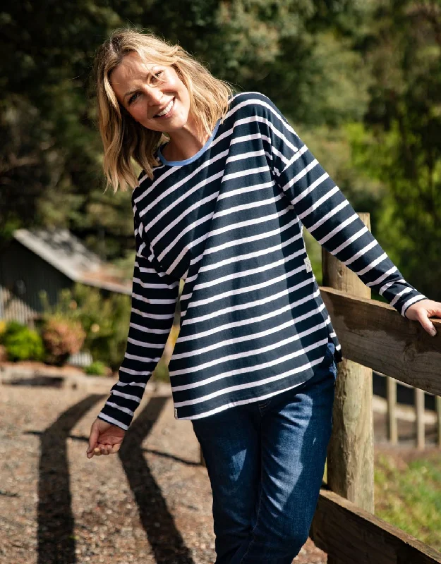 Tully Stripe Long Sleeve Tee - Dark Sapphire/White Stripe