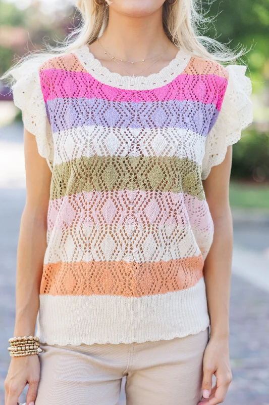 Win For You Oatmeal Striped S/S Sweater