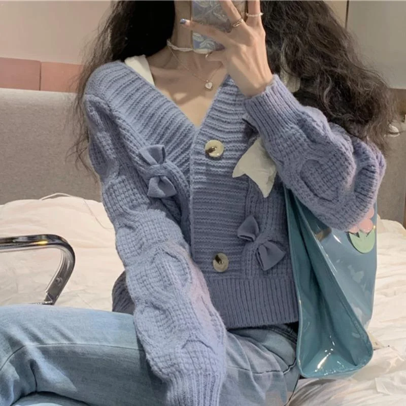 Women's Cute Bowknot Loose Knitted Cardigan