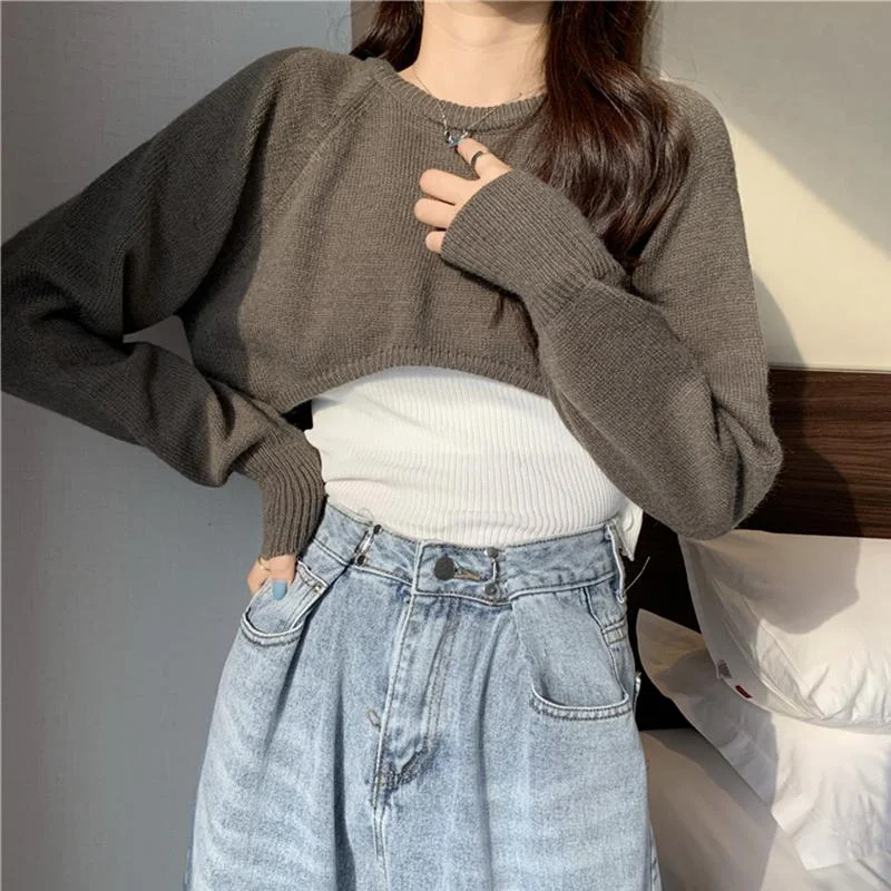 Women's Korean Fashion Knitted Short Irregular Tops