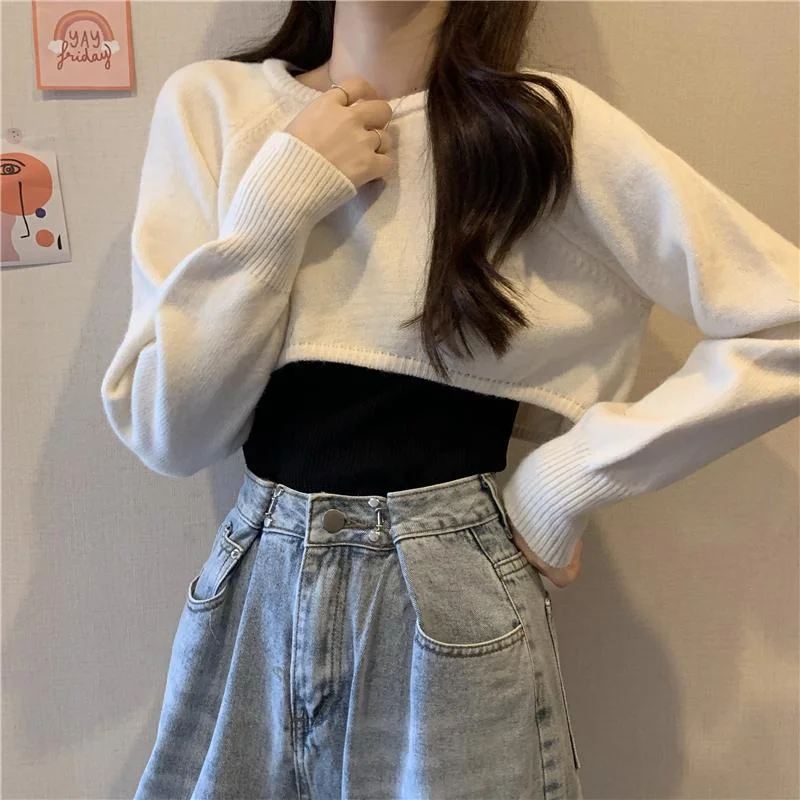 Women's Korean Fashion Knitted Short Irregular Tops