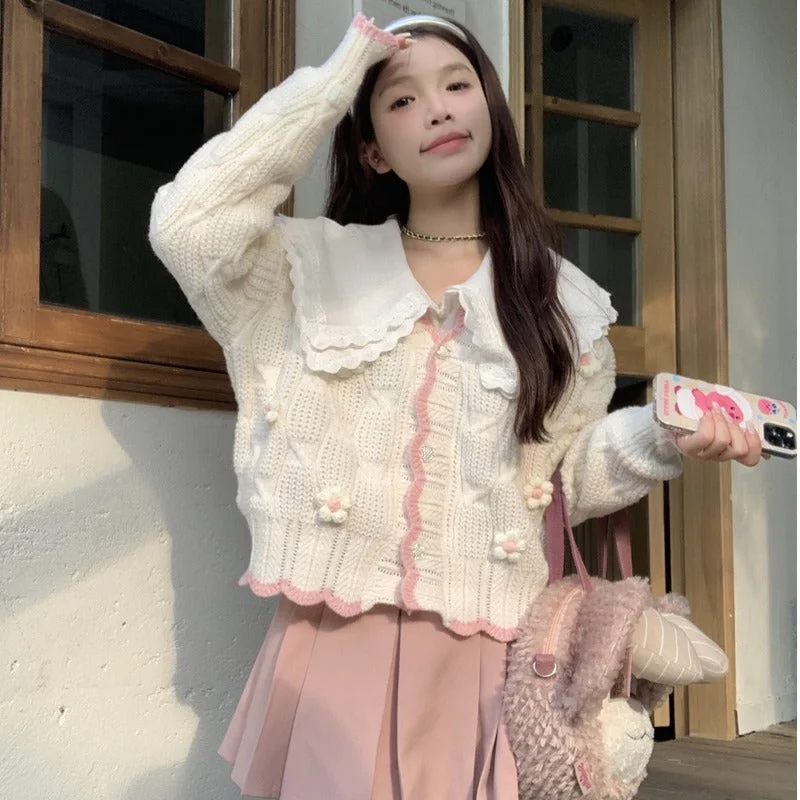 Women's Korean Style Flower Knitted Cardigan