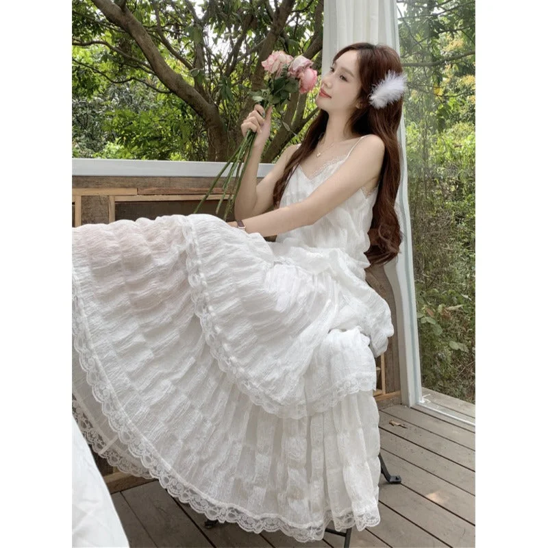 Women's Korean Style Plunging Lace Hem Slip Dress