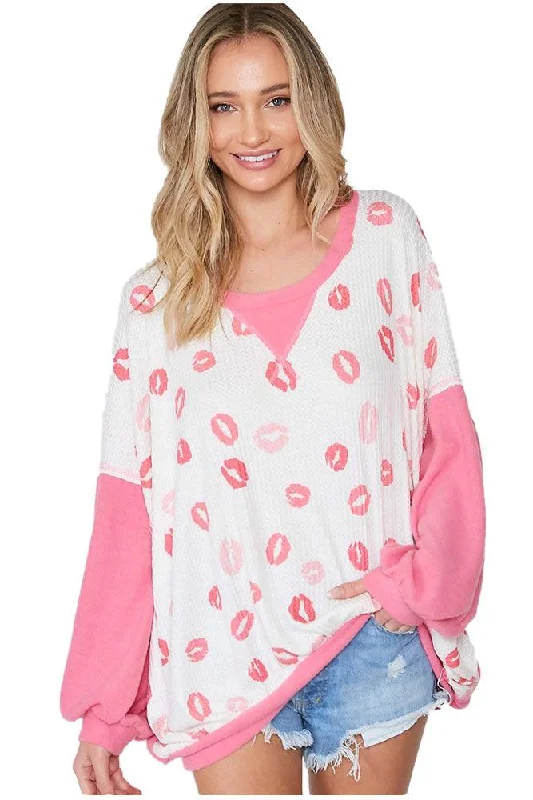 Women's Pink Contrast Kiss Sweatshirt