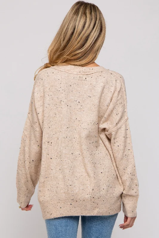 Beige Speckled Knit Maternity Sweater