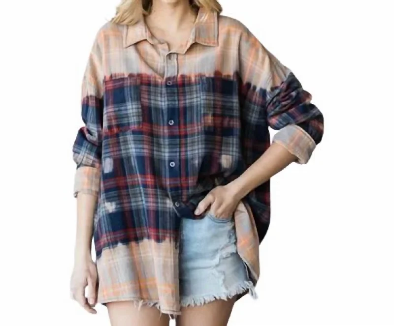 Bleached Plaid Shirt In Brown