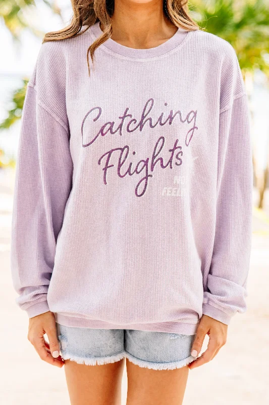 Catching Flights Lilac Purple Corded Graphic Sweatshirt