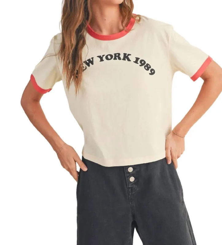 City Print Top In Beige- New York