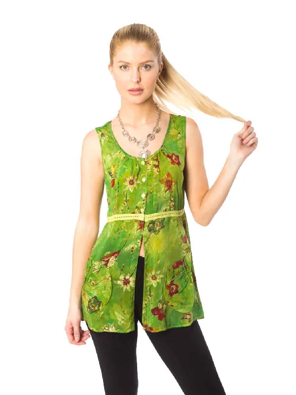 Tianello Sueded Cupro Print ""Lindsey"" Sleeveless Tank Blouse