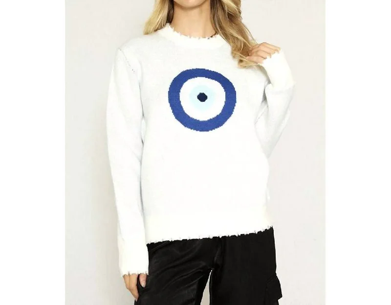 Evil Eye Sweater In White