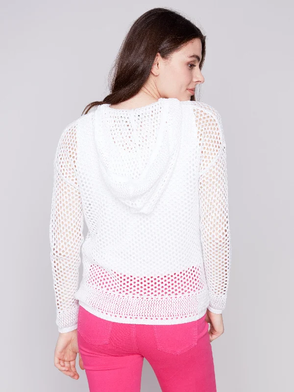 Fishnet Crochet Hoodie Sweater - White