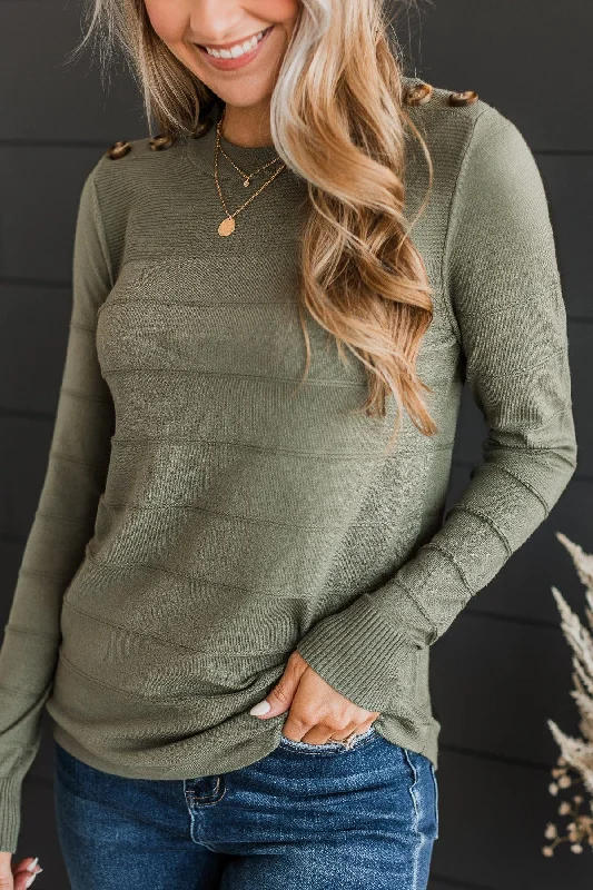 From The Heart Button Knit Sweater- Olive